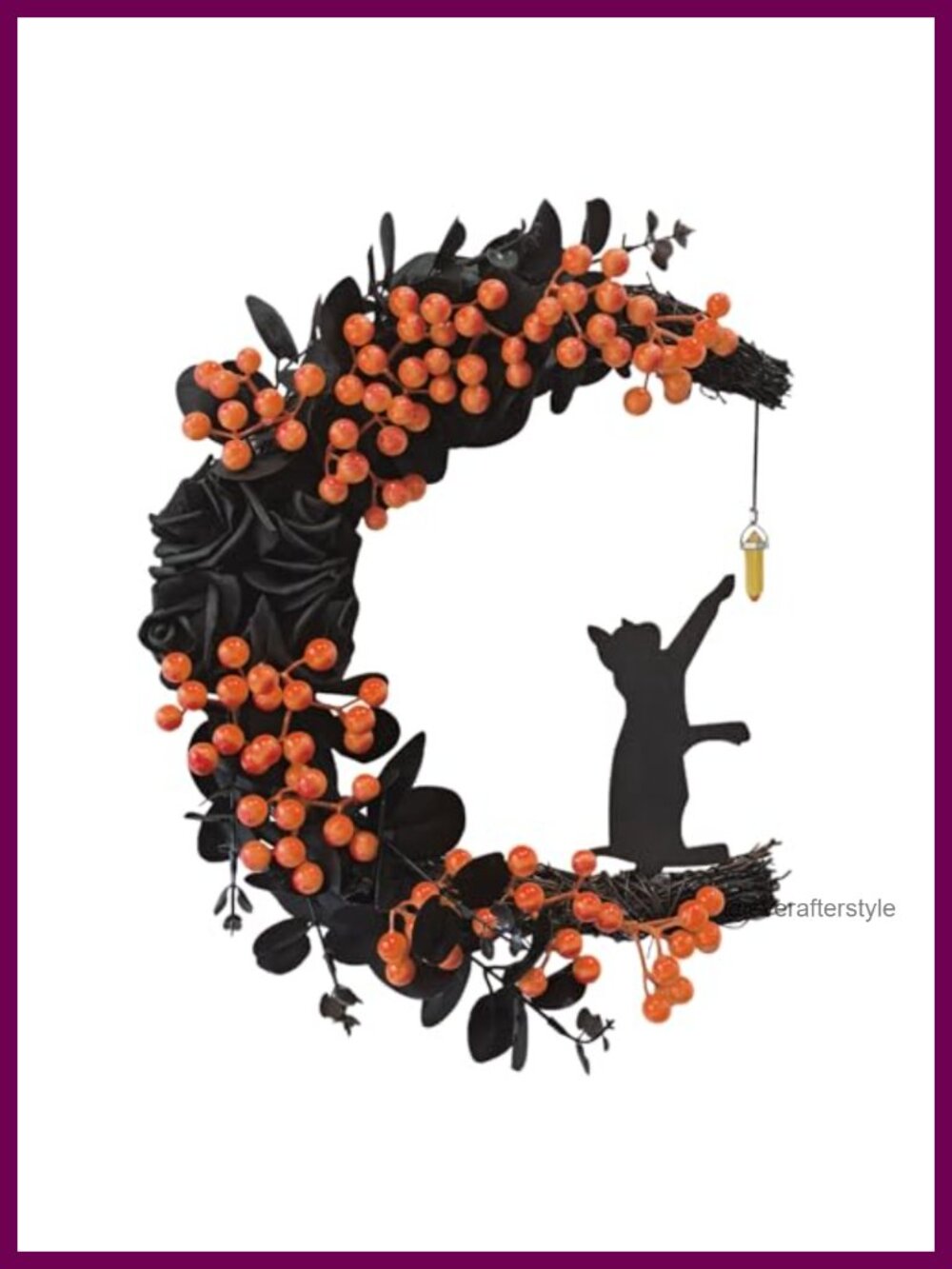 Halloween Black Cat Half-Moon Wreath LED Grapevine Door Decor